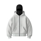 Stealth Tech light grey ski mask hoodie, thermal balaclava hoodie offering stealth coverage and modern streetwear appeal.